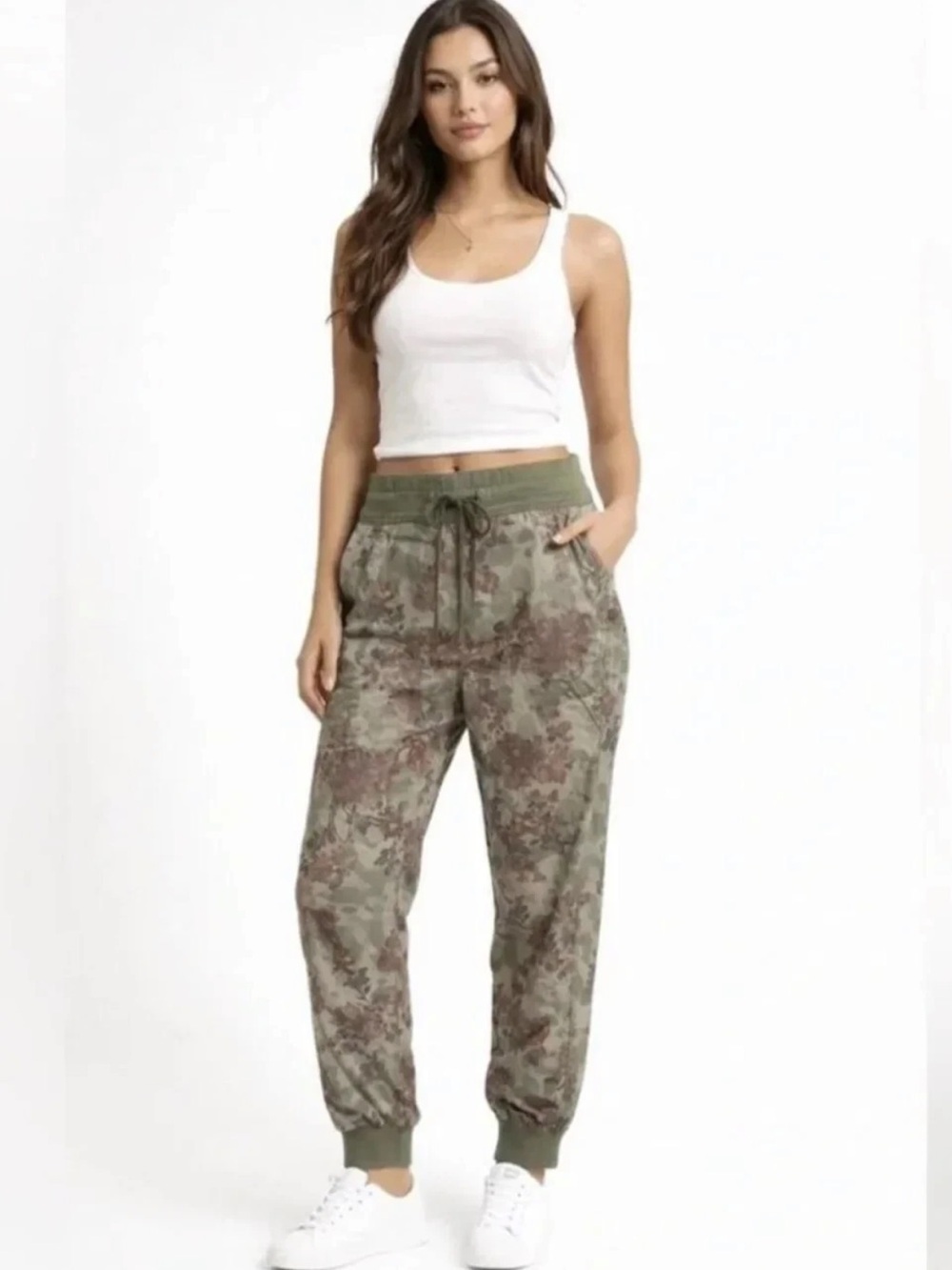 Anthropologie Nomad Drawstring Jogger green floral camo Pants high rise Small
